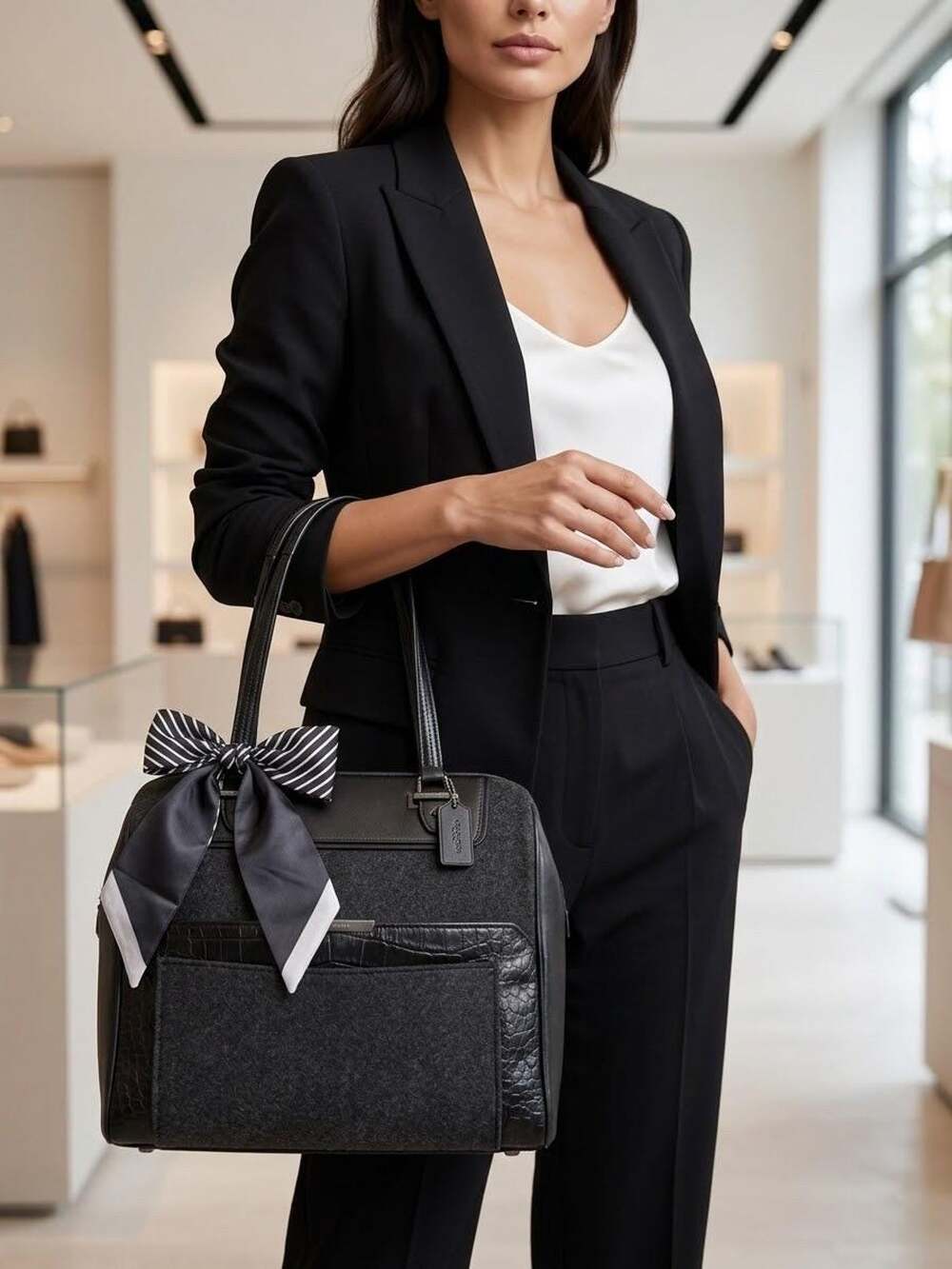 Coach Taylor Bowler black wool leather satchel shoulder bag / Satchel F32818
